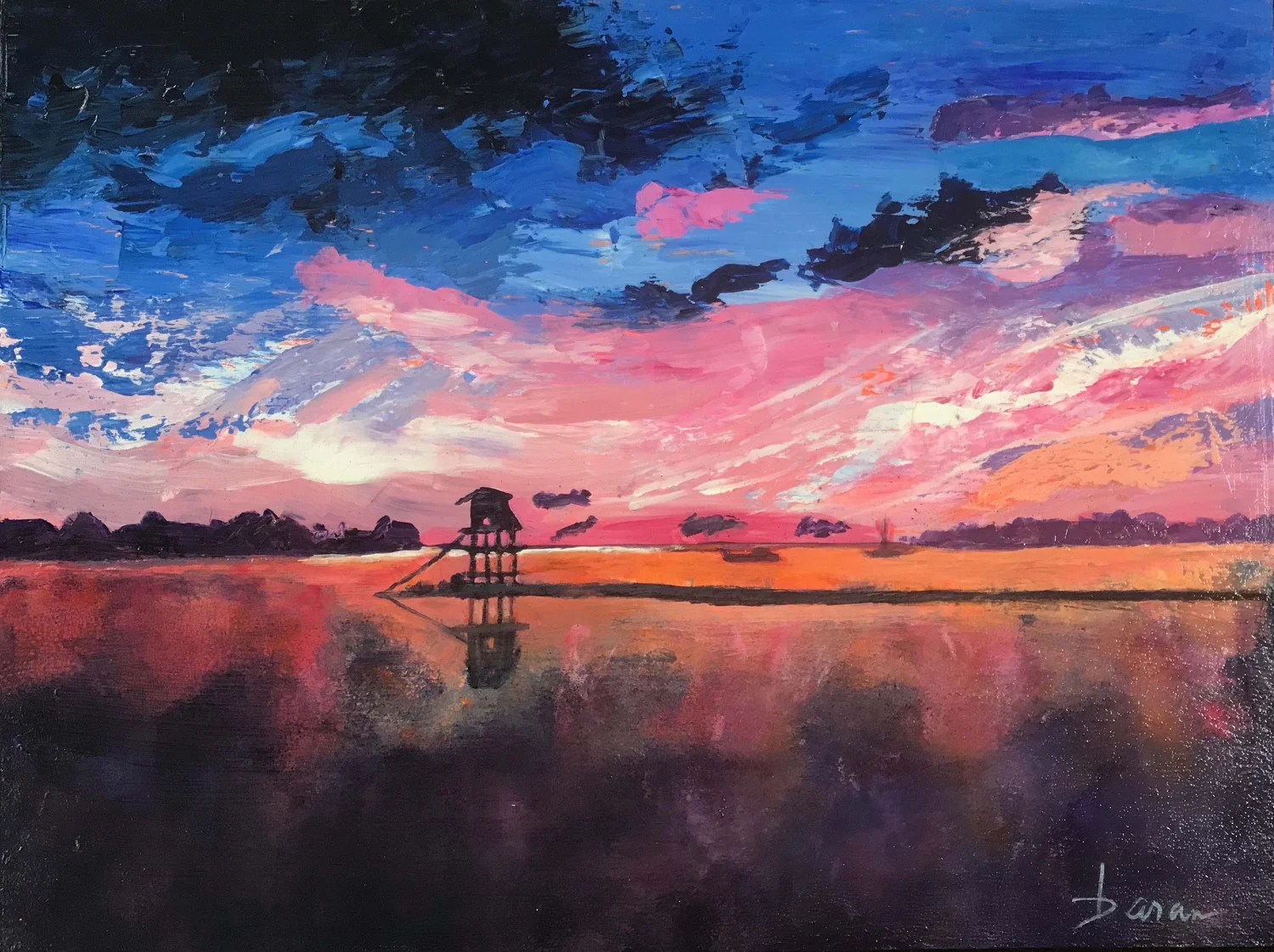 Sunset on the Lagoon 18 x 24” Acrylic on Cradled Board