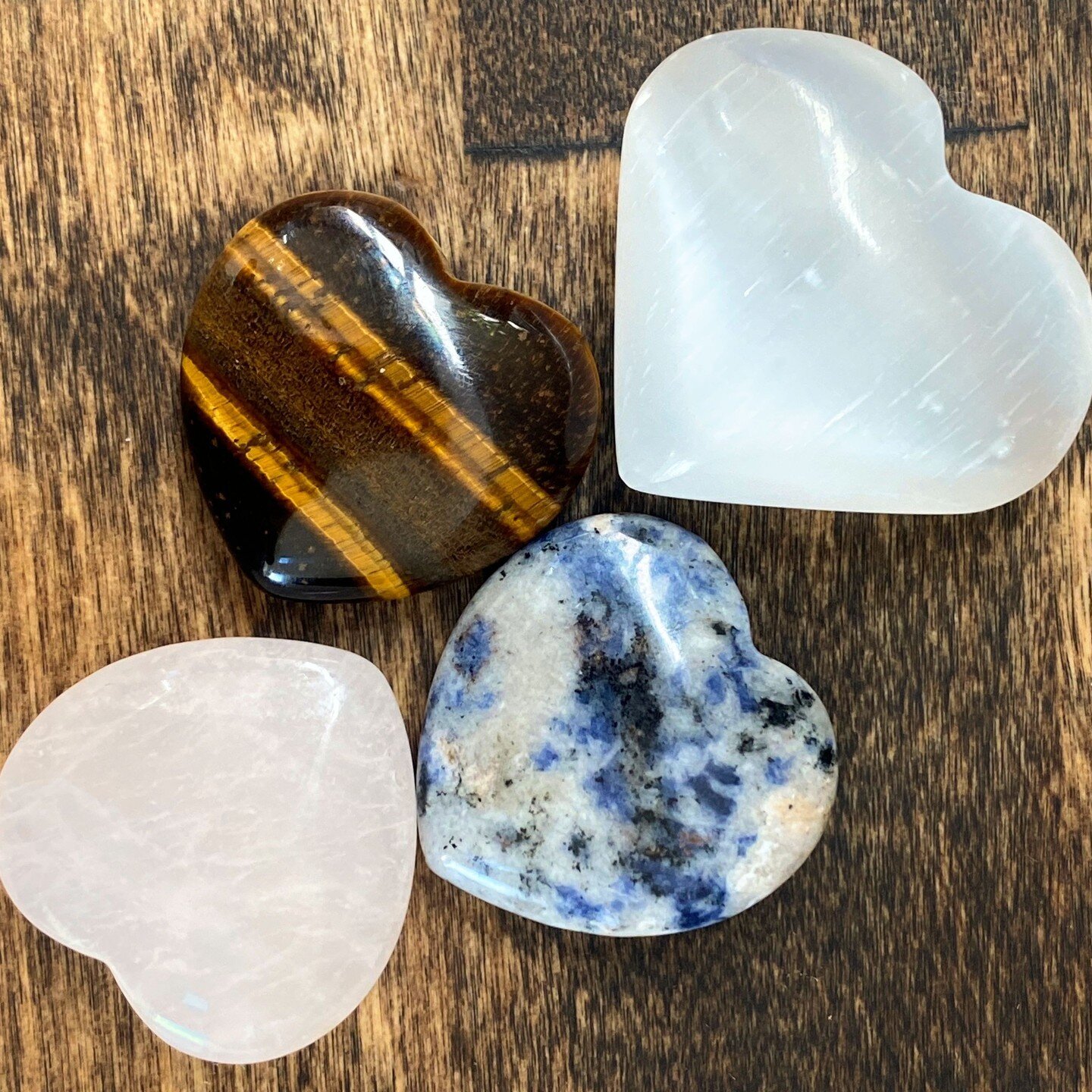 There are some new heart-shaped gemstones in the tiny Illuminating Wellness gift shop! Each fit in the palm of your hand, making them perfect for a meditation companion. Tigers Eye supports clarity &amp; problem solving ; Sodalite supports communicat