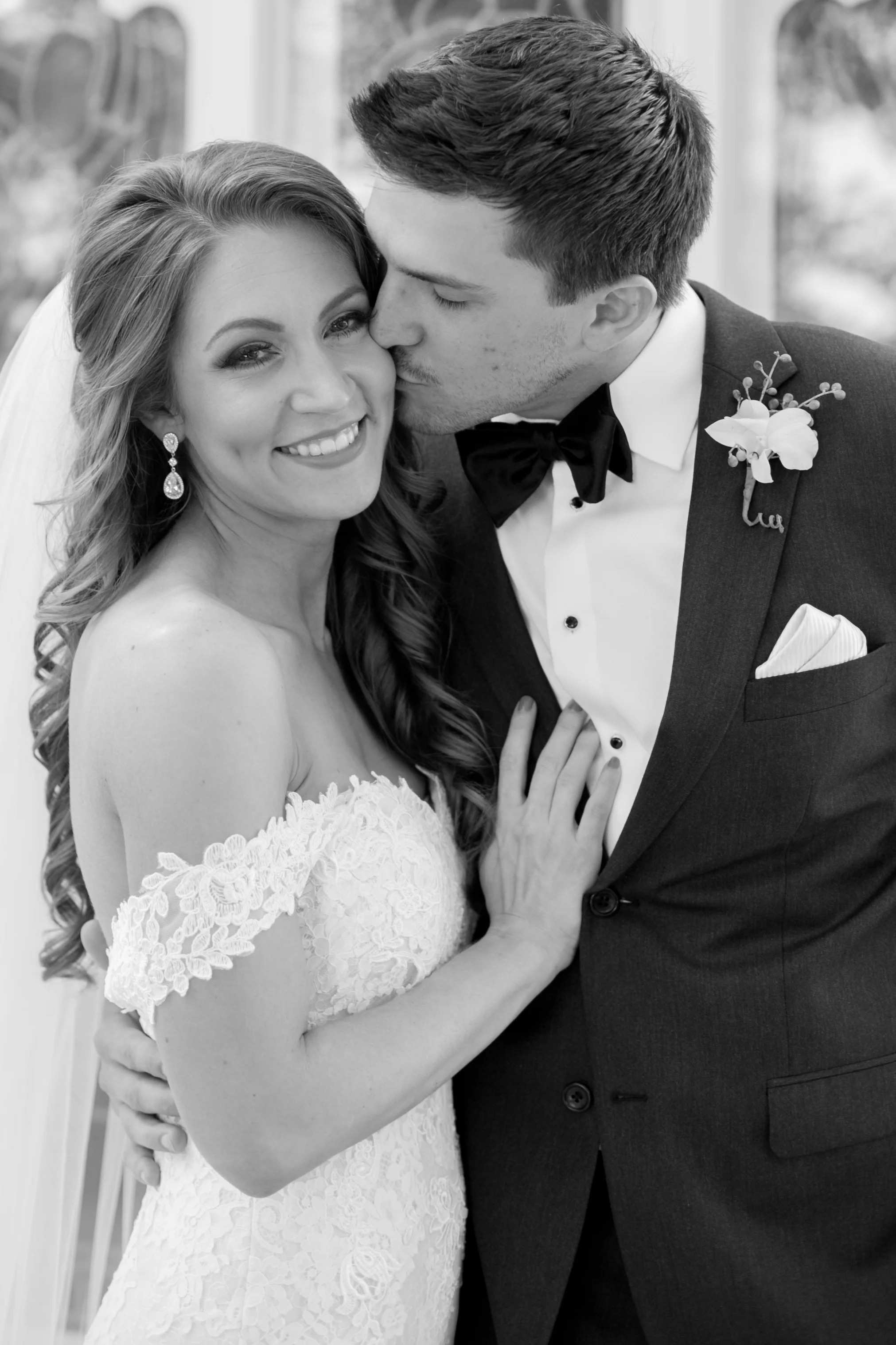 Black and white bride and groom close-up