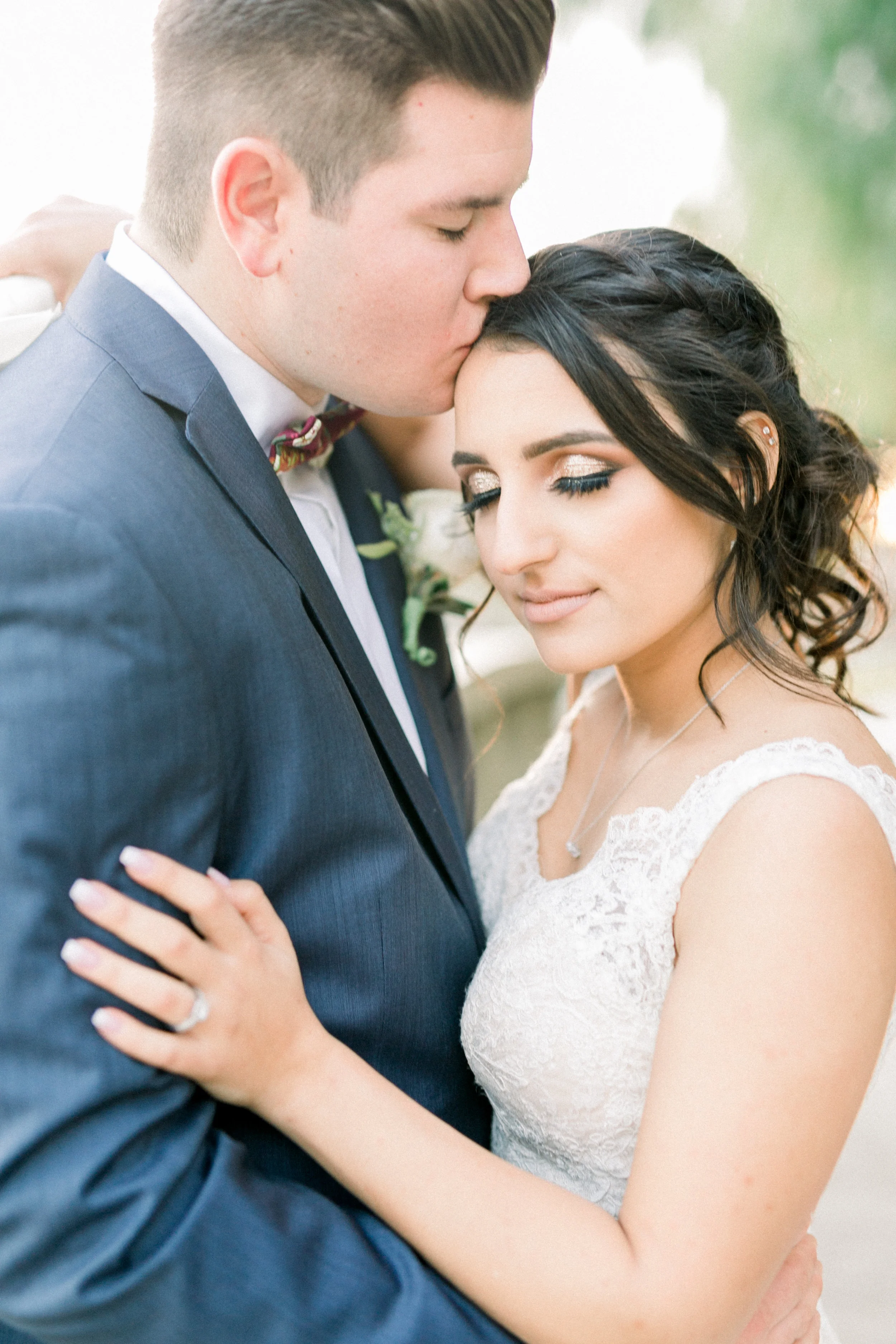 Bride and groom outside close-up