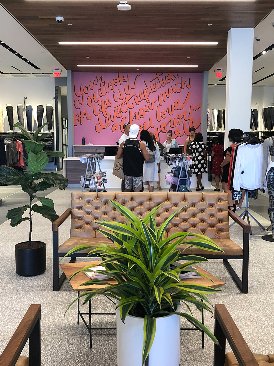 Orange and Pink Self Love Mural in Lulu Lemon Fashion Valley, San Diego
