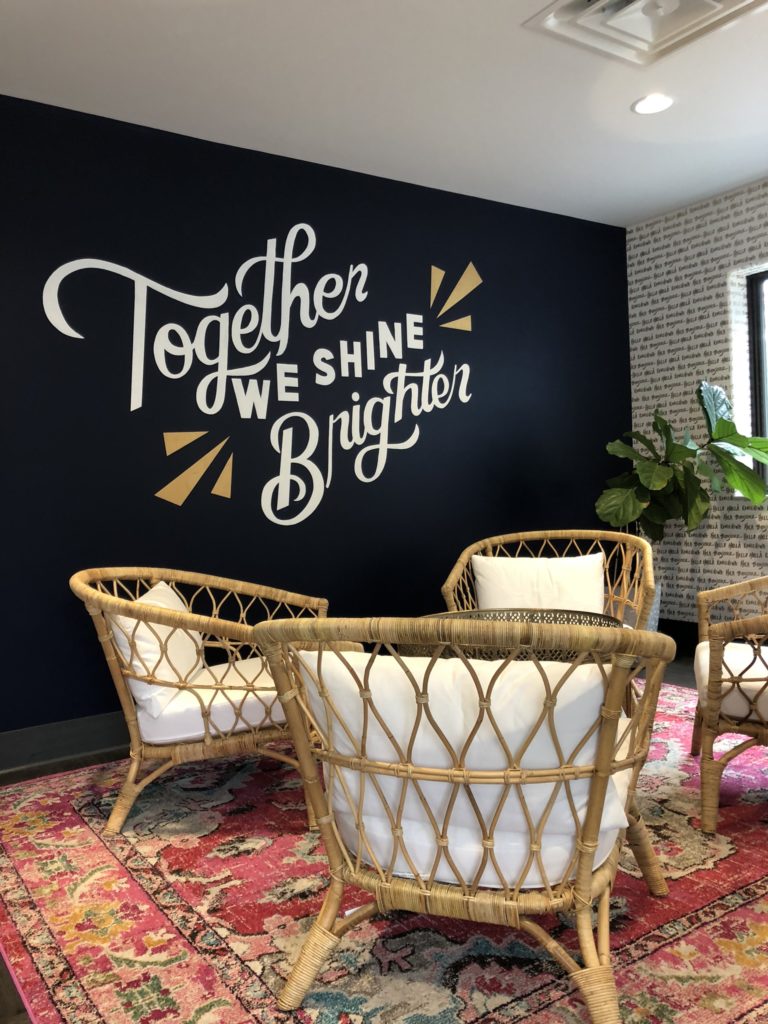 Together We Shine Brighter Custom Hand Painted Lettering Office Mural