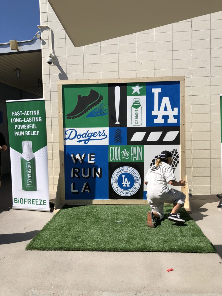 Dodgers MLB Custom Hand Painted Freestanding Mural at AT&T Stadium for Biofreeze