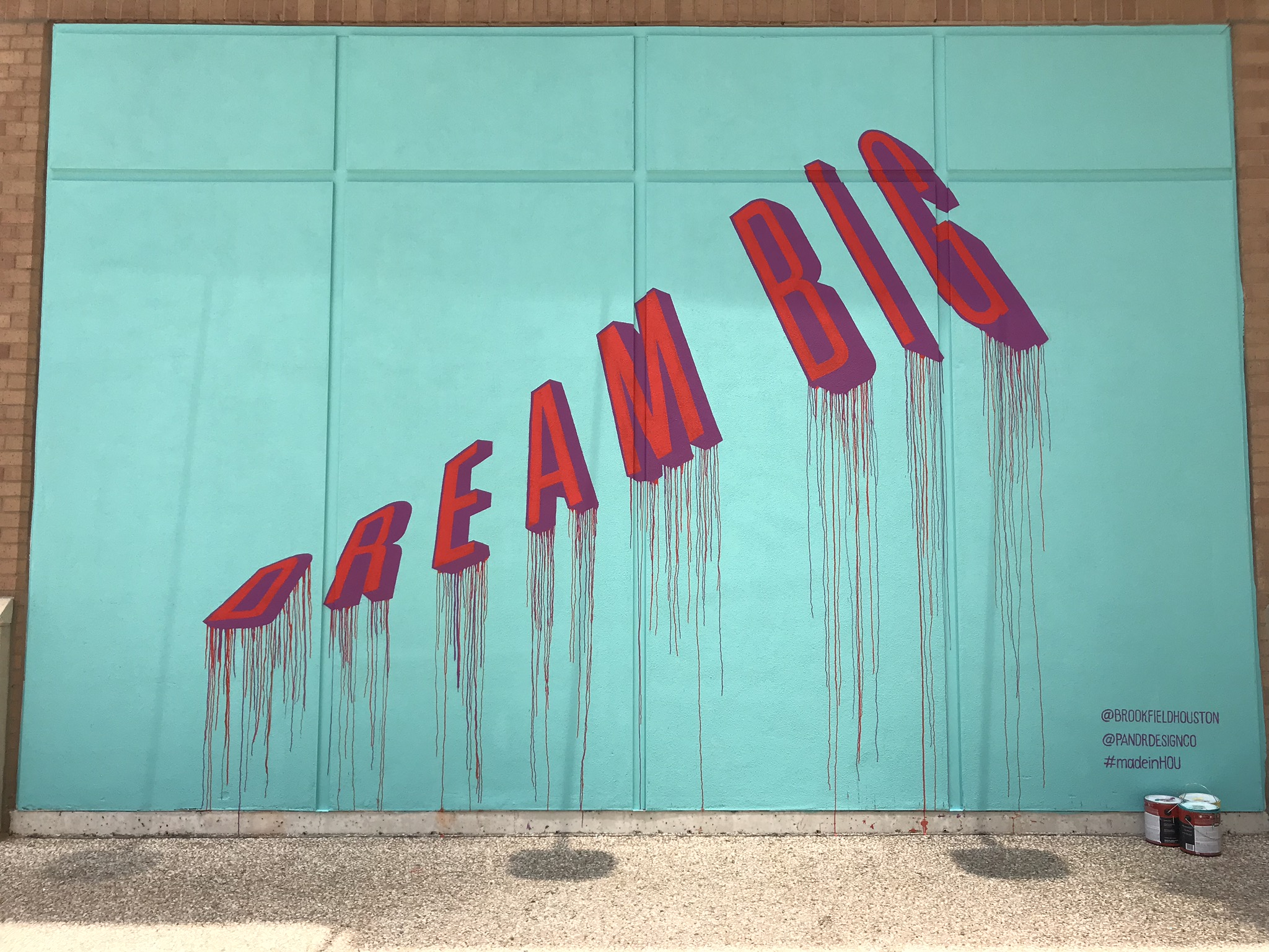 Custom Hand Painted Dream Big Houston Mural with Pink and Teal Drips