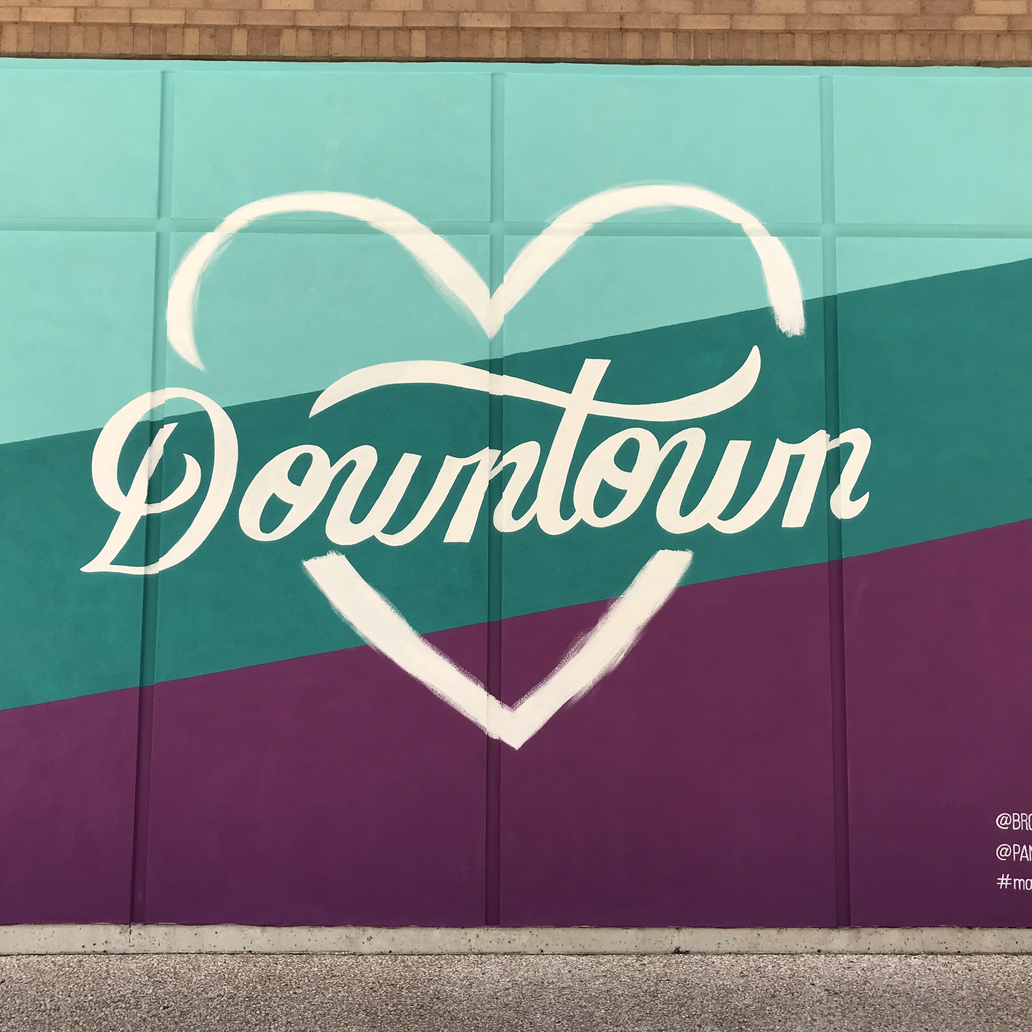 Custom Hand Painted Downtown Houston Heart Mural with Teal and Purple