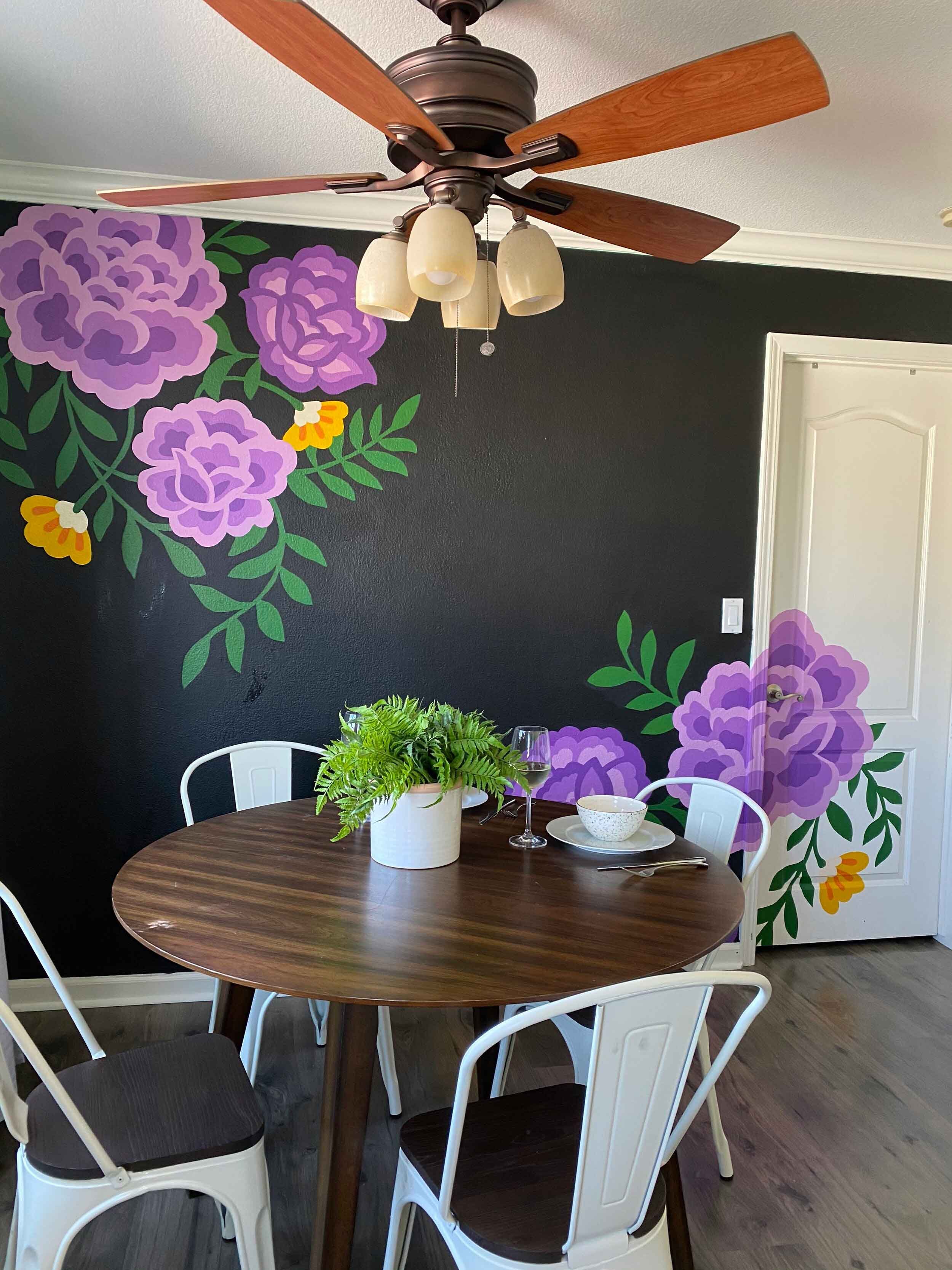 Indoor flower mural black with table setting.jpg