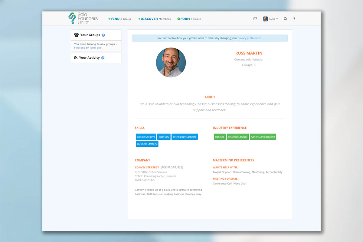 User profile detail screen.
