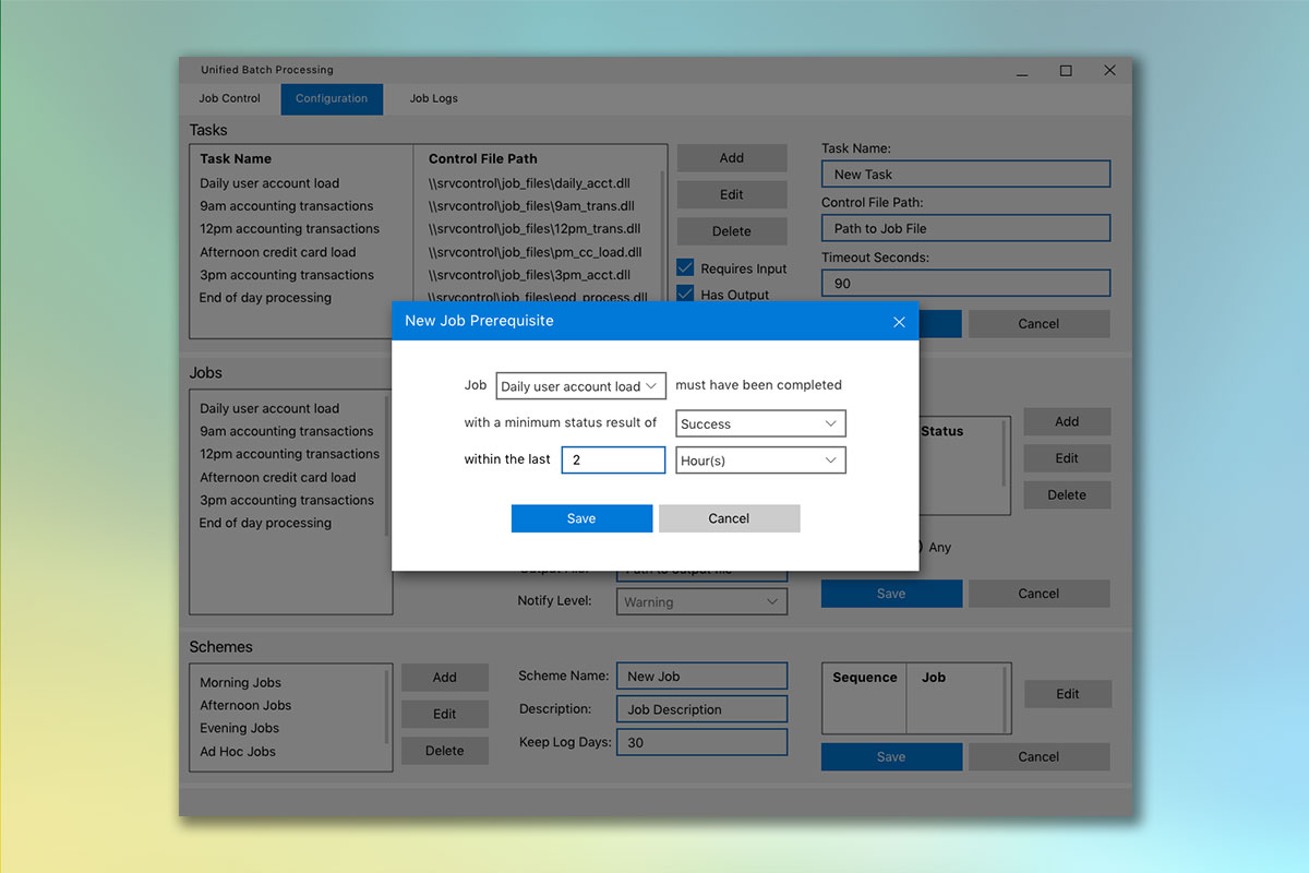 Popup wizard screen for creating a job prerequisite.