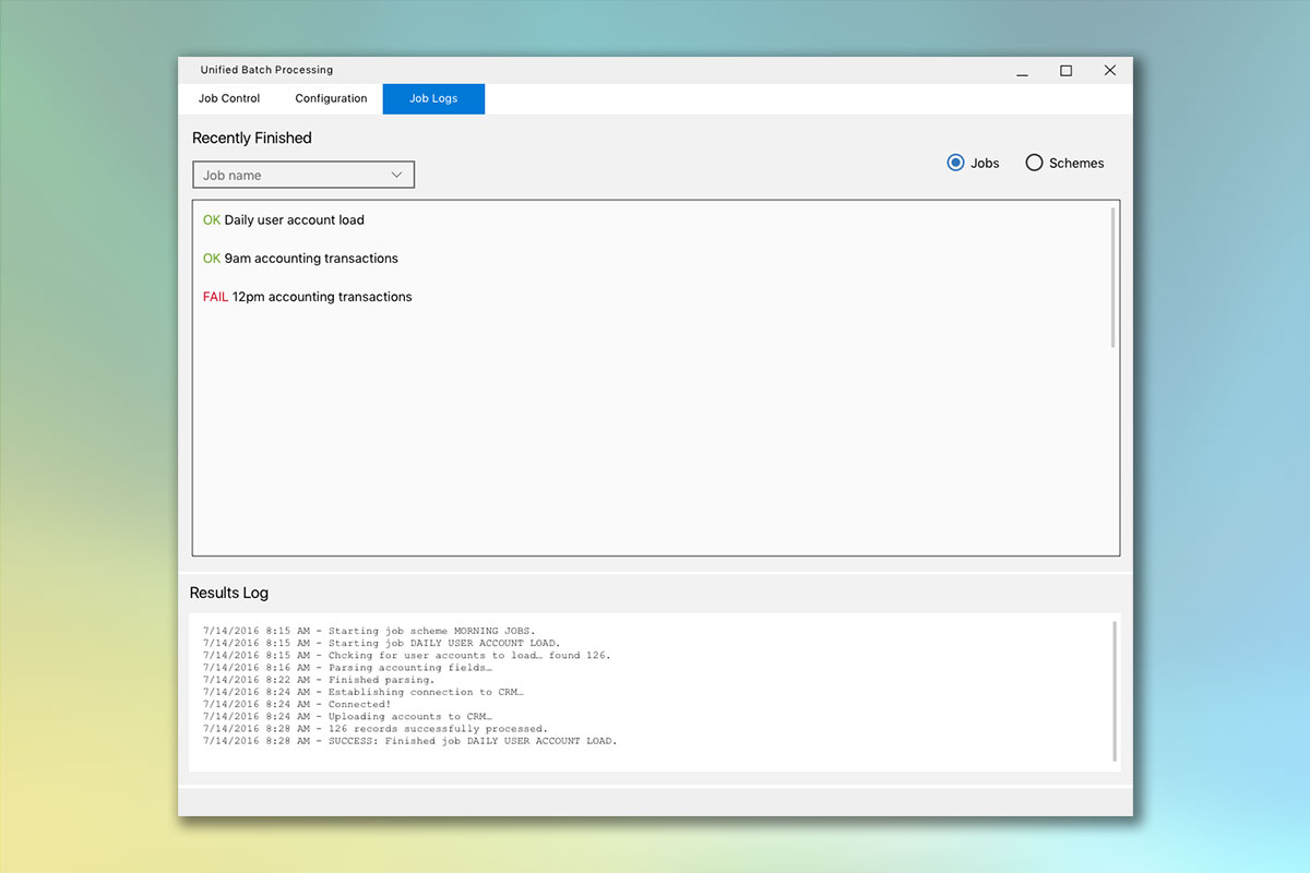 Job log details screen.