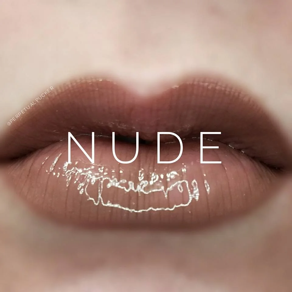  Nude LipSense is the long-lasting lip color seen in the photo above topped with glossy gloss. 