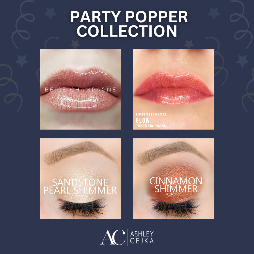 Party Popper Glamour Look of the Week SeneGence Ashley Cejka Beige Champagne LipSense, Glow Gloss, Cinnamon Shimmer, and Sandstone Pearl Shimmer ShadowSense.png