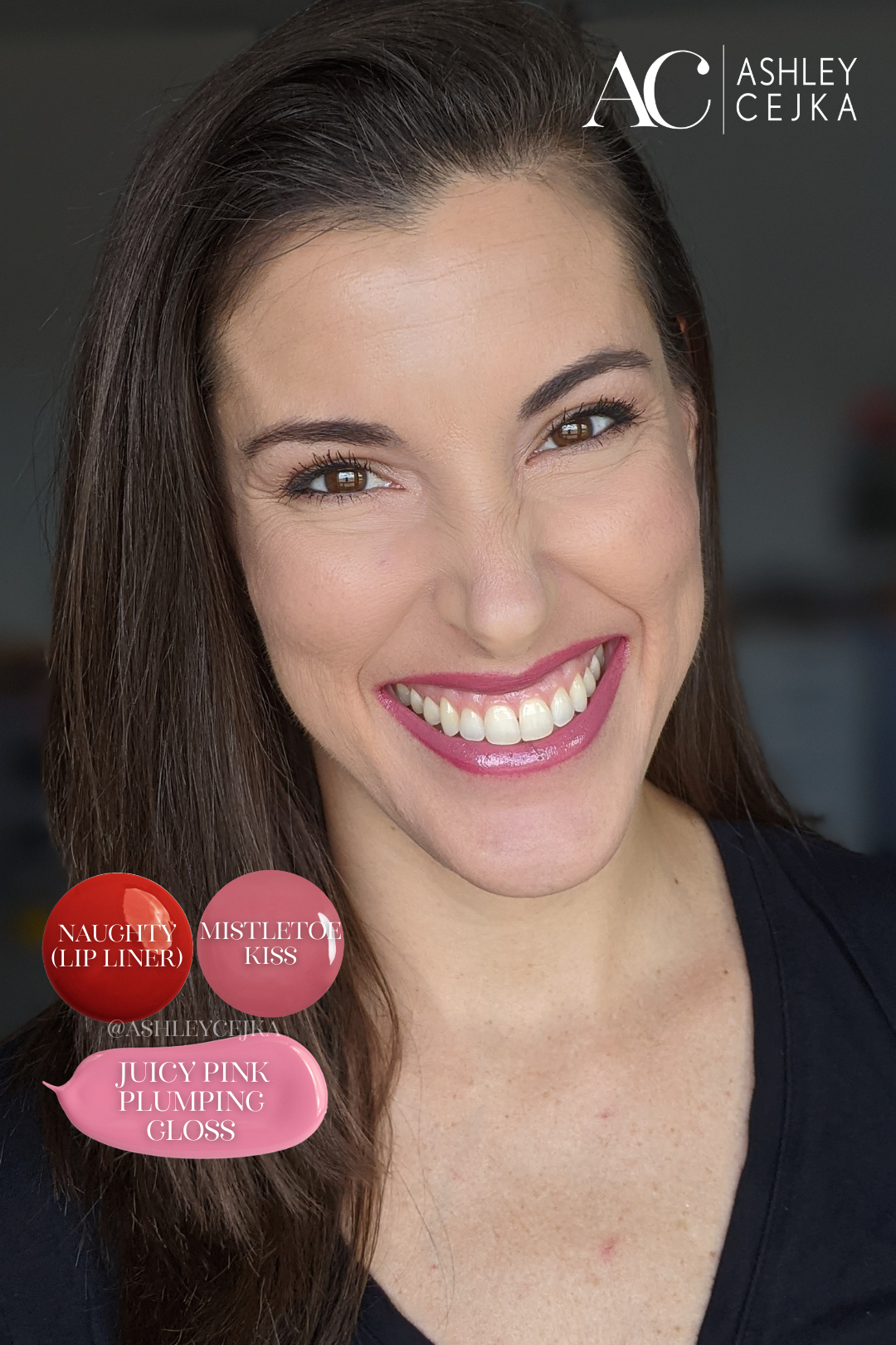 Naughty Mini LipSense, Mistletoe Kiss Mini LipSense topped with Juicy Pink Plumping Gloss. 