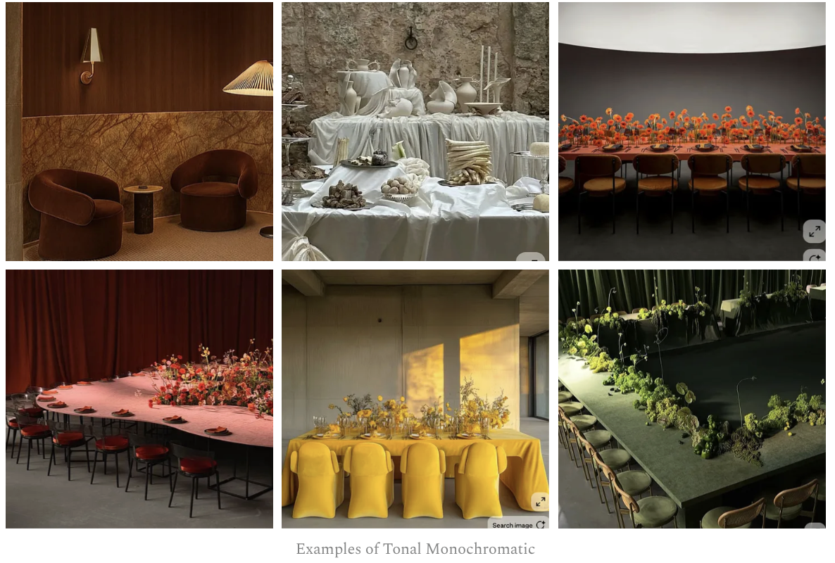 examples of tonal color palettes wedding event