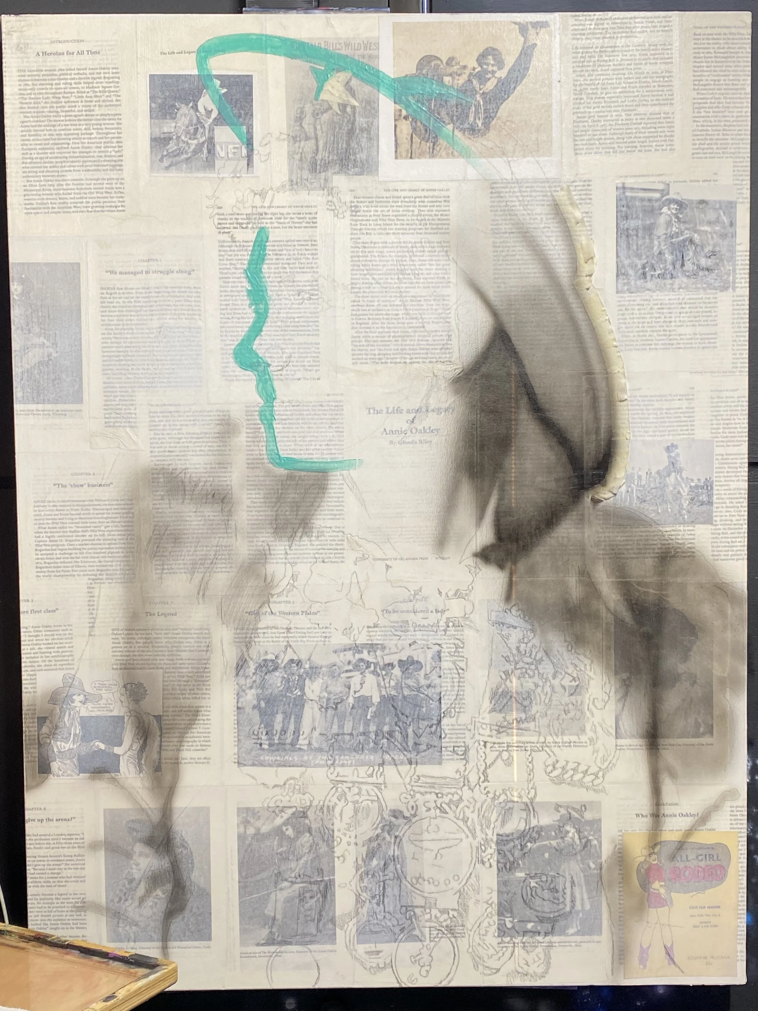  The green is a rubbery masking fluid which helps me maintain sharp lines.  It peels easily after drying. 