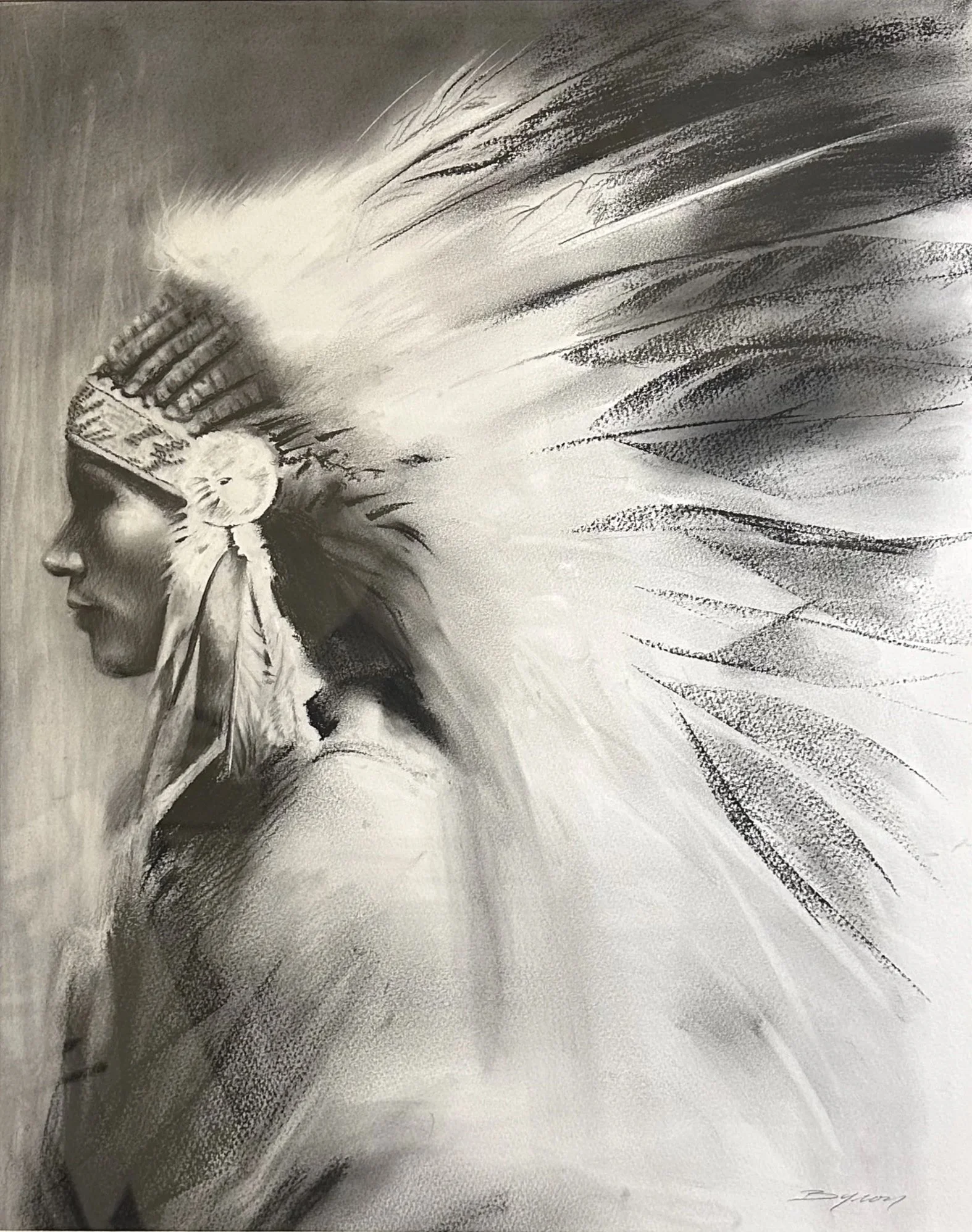 Charcoal Study of a Young Chief 