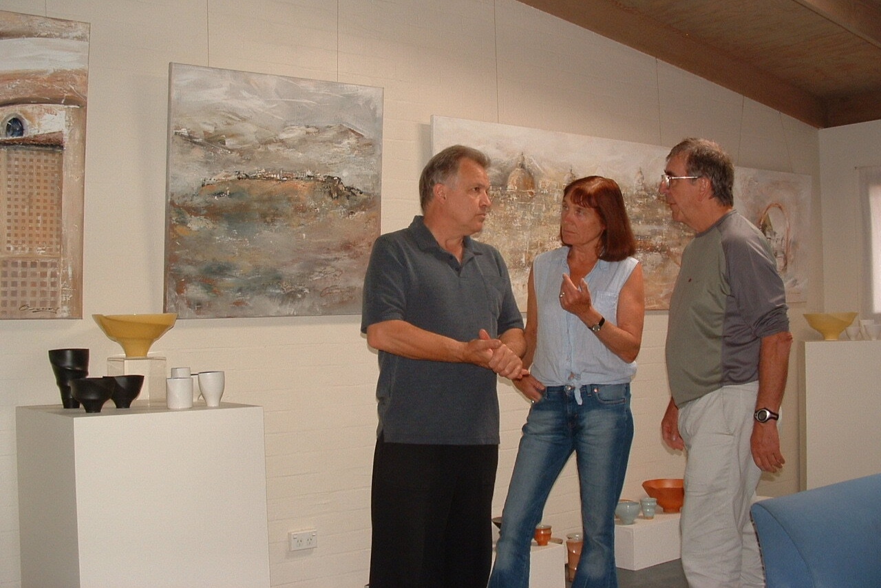  With UK ceramic artists Robin and Jenny Welch in the Jetty Road studio gallery. 