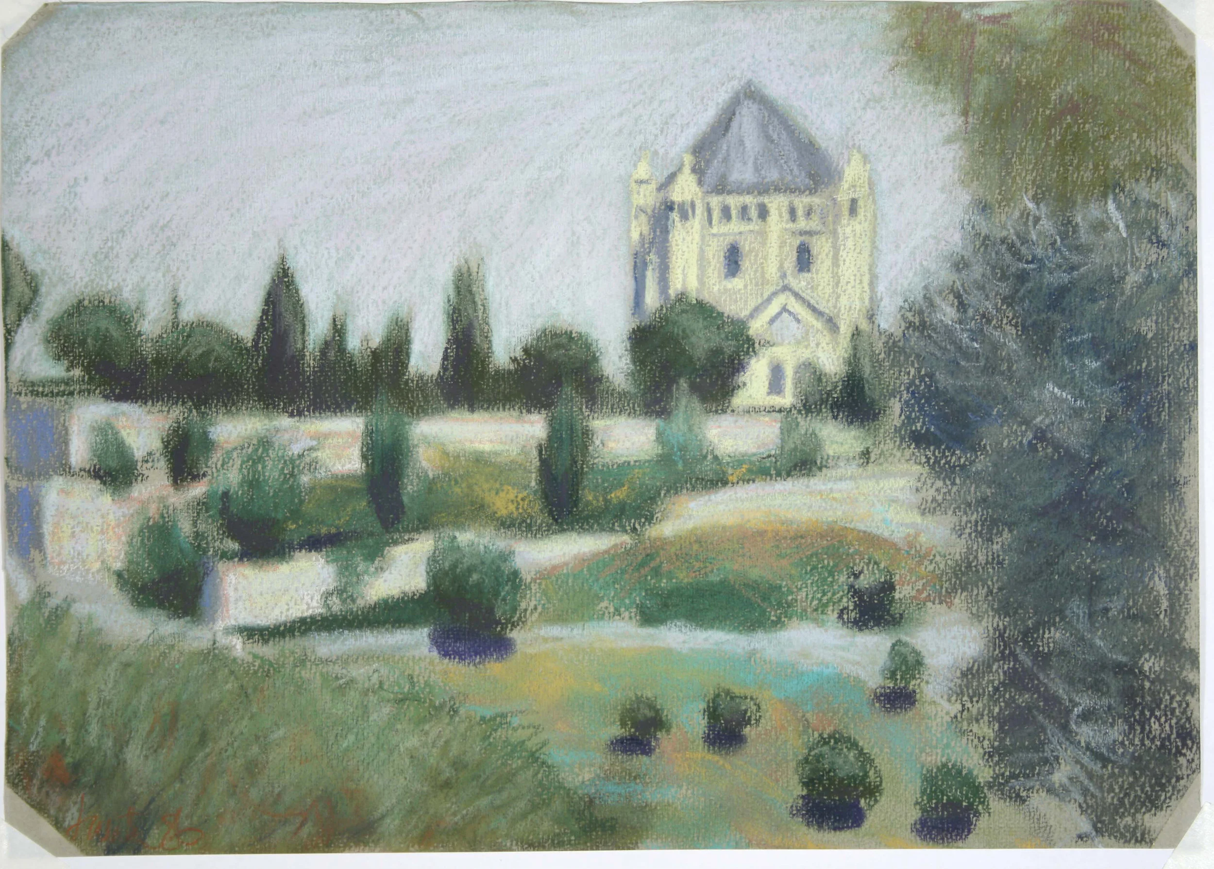 Armenian Monastery in Jerusalem mid day chalk drawing