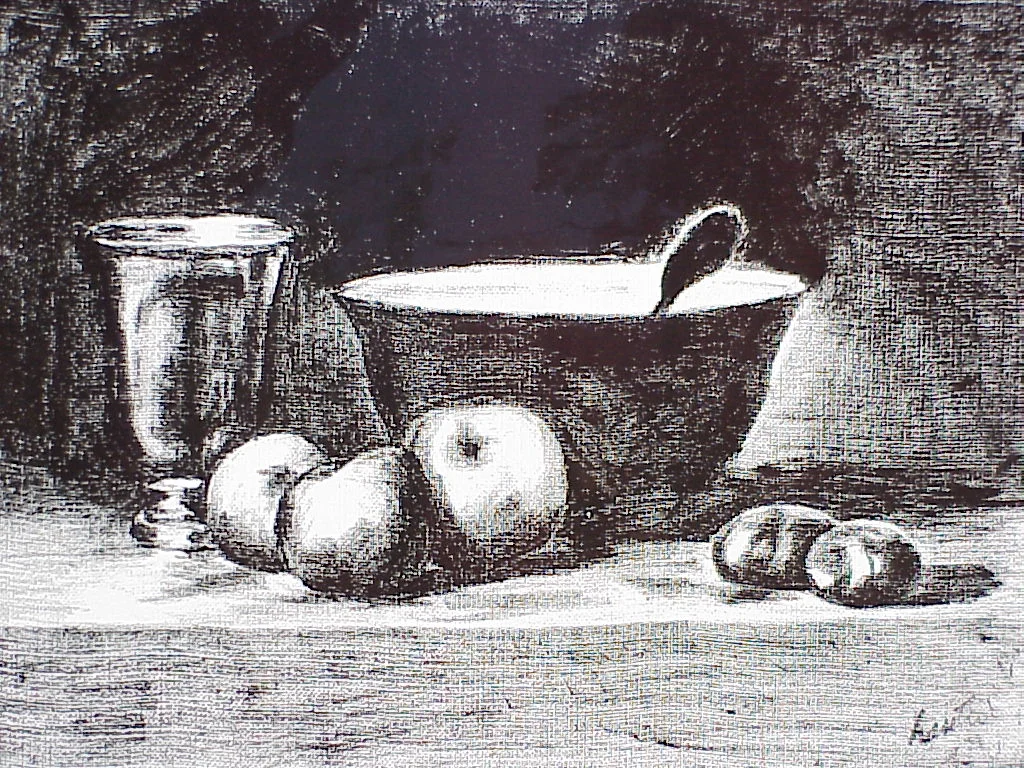 Still Life with Spoon after Chardin black crayon