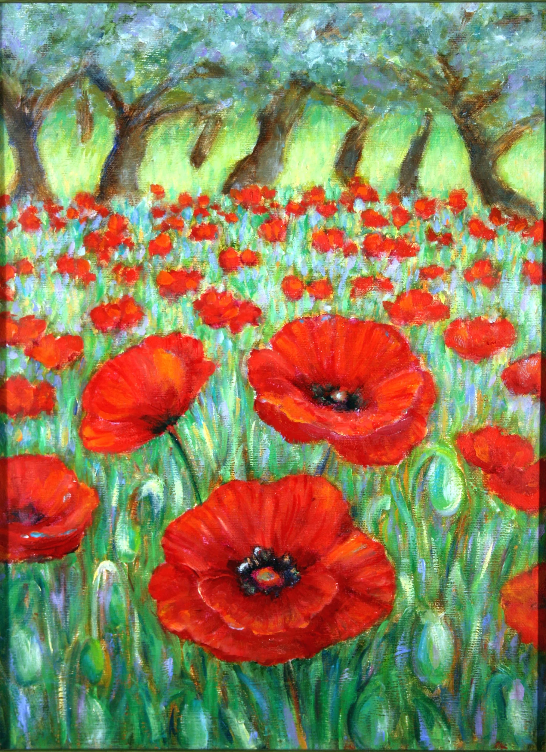 Red Poppy Field oil painting