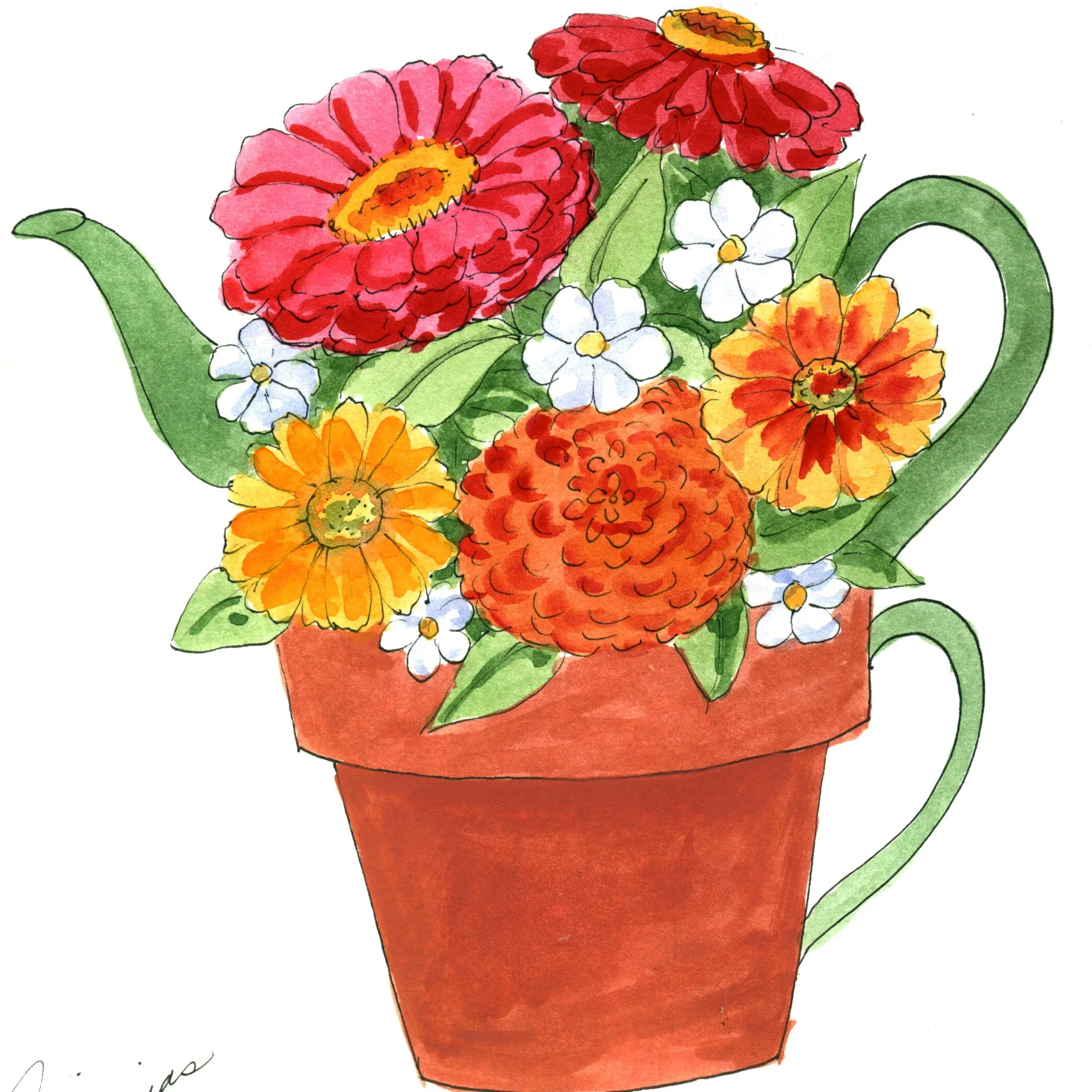Tea for One Zinnia Flower Pot of Tea