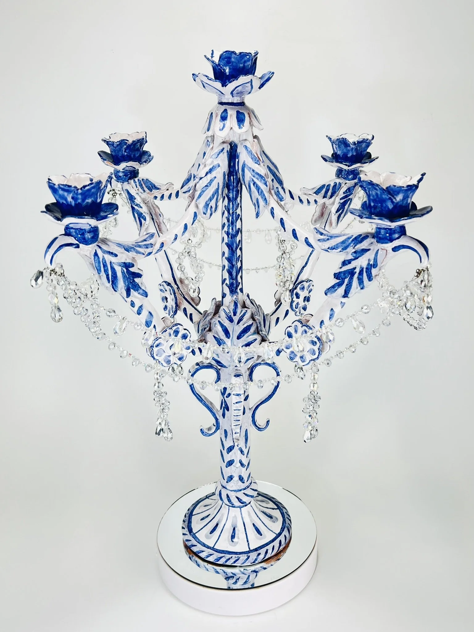 Blue and White Crystal 4 Candelabra