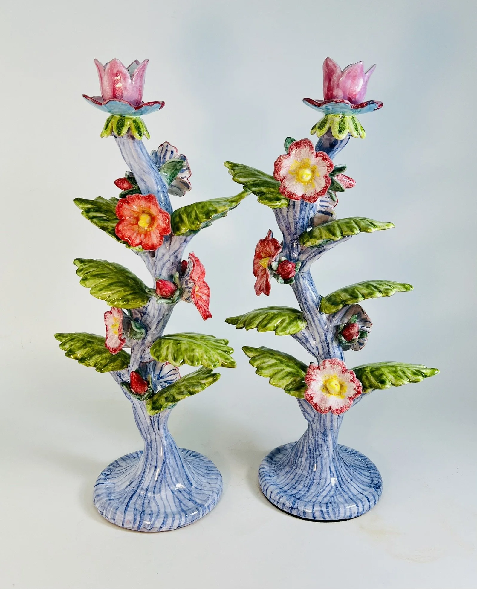 Large Floral Candlesticks pair