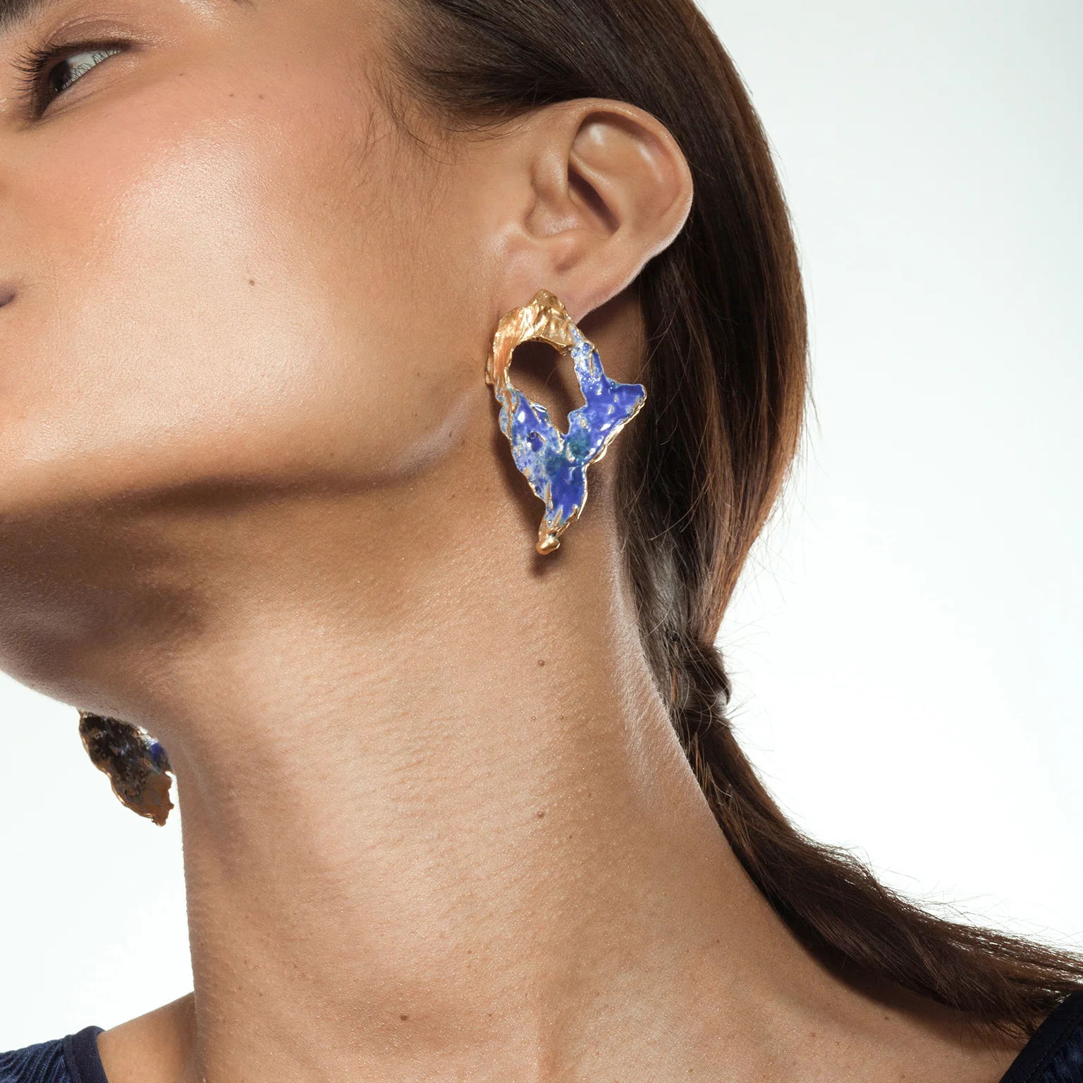 Loveness Lee Céleste Earrings Blue Enamel PRÉMICE Collection Model shot
