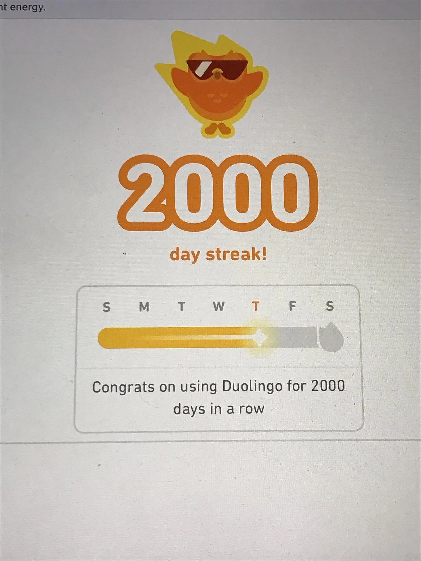 2000 day streak of learning #spanish on #duolingo completed. still can&rsquo;t really speak it. still don&rsquo;t really understand it. But as I&rsquo;ve said before &lsquo;God loves a trier&rsquo; so I shall keep on trying. Me reading of it ain&rsqu