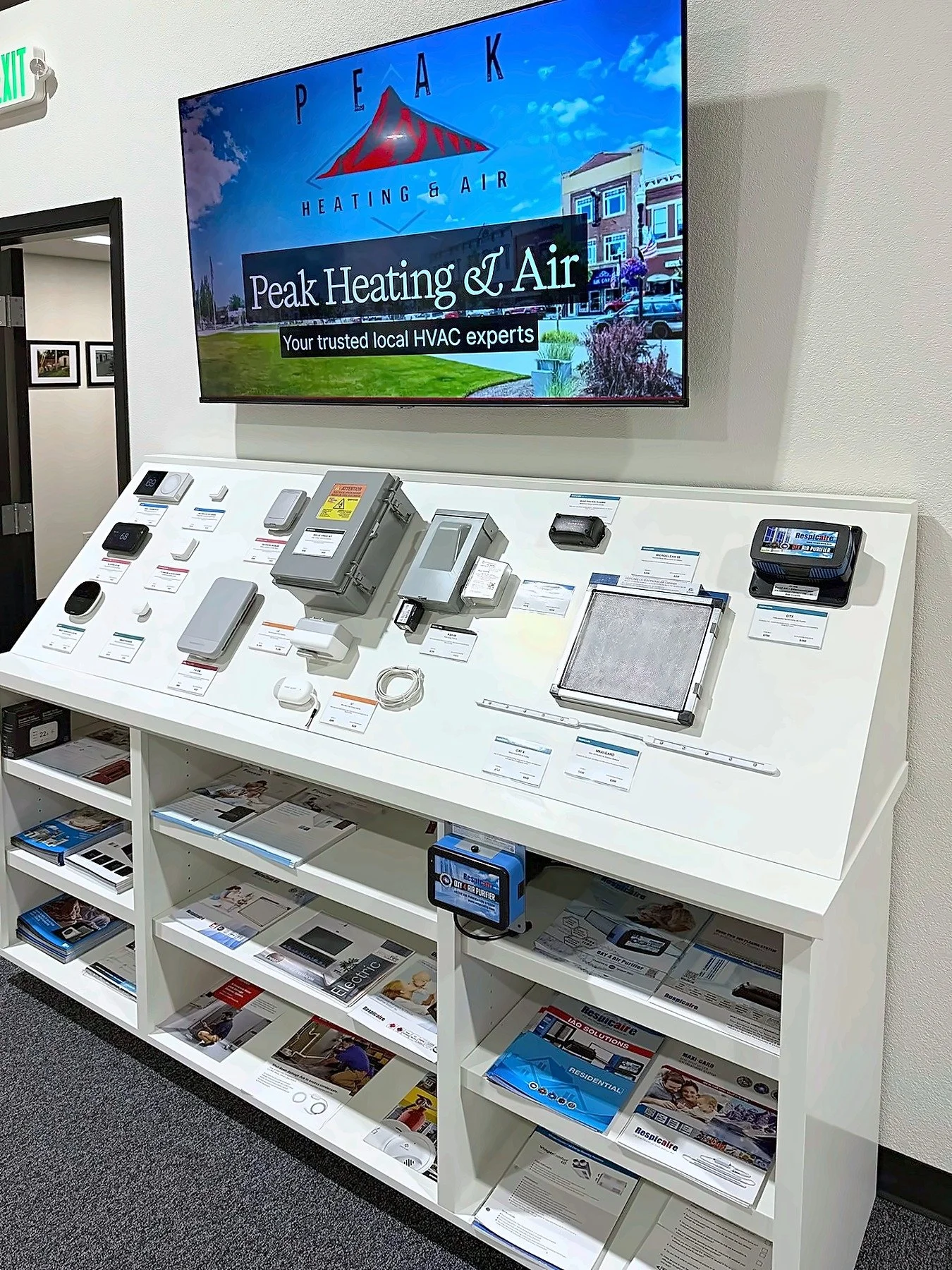 Heating and cooling equipment on display in the Peak Heating &amp; Air showroom, Dallas, Oregon