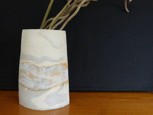 Vase with matt white and white volcanic. glaze, 30cm tall.  SOLD
