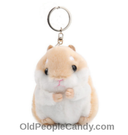 A key chain of a life-size toy hamster