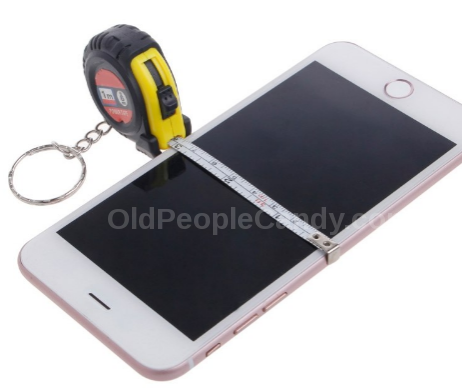 The Measuring Tape Key Chain is shown measuring across a smart phone screen.