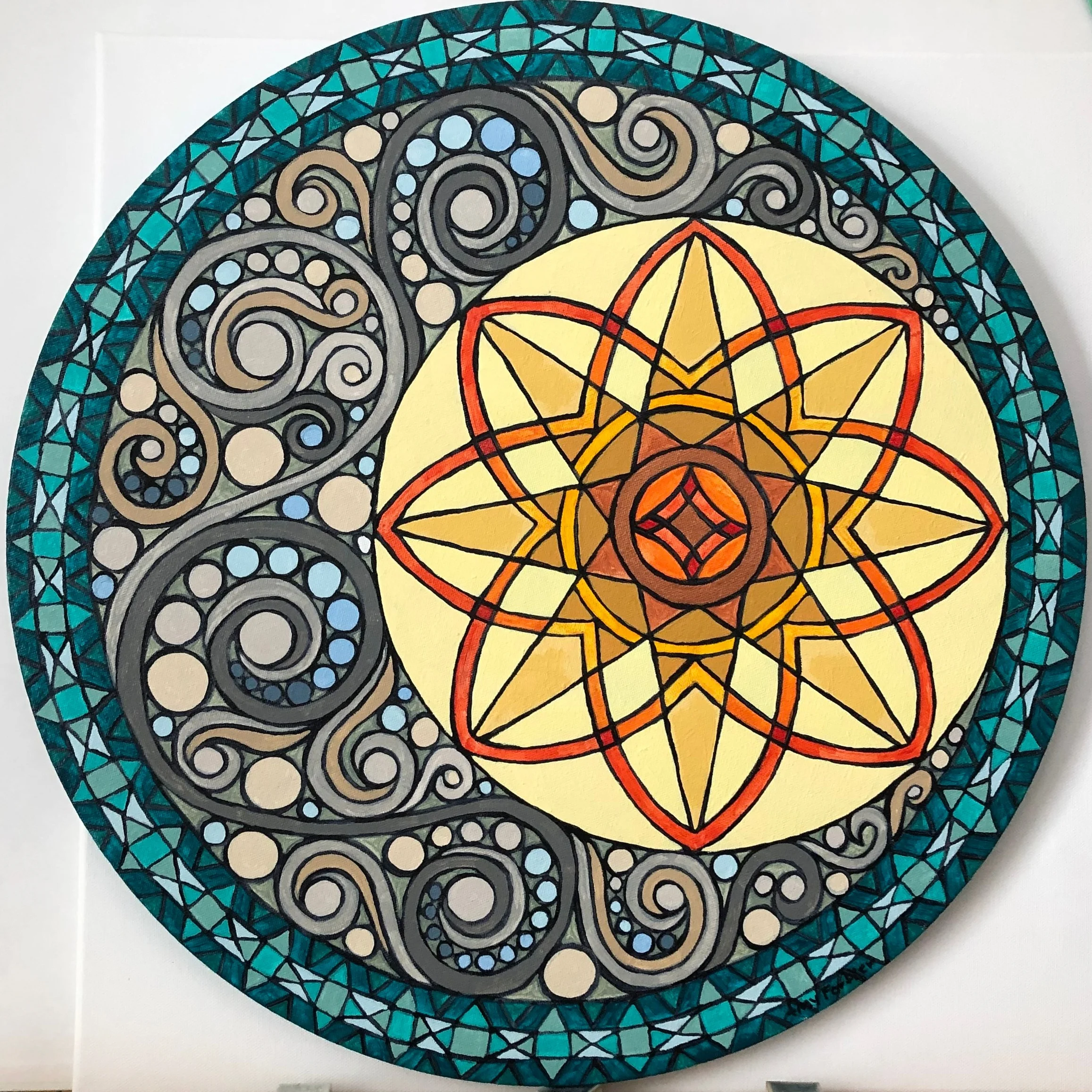 Eclipse, 20″ circle, acrylic on canvas, 2015, $200