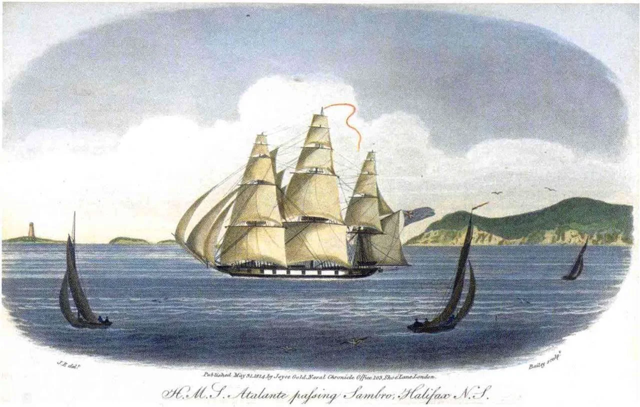 HMS Atalante , sister ship to Charles Austen's sloop of war, HMS Indian (18 guns).