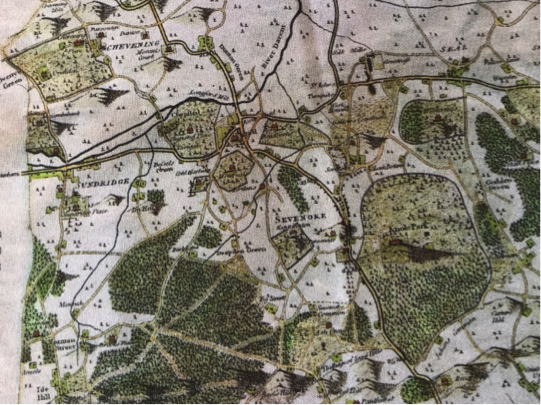 Fig. 1: Map of West Kent showing Sevenoaks, Seal and Chevening, c. 1800