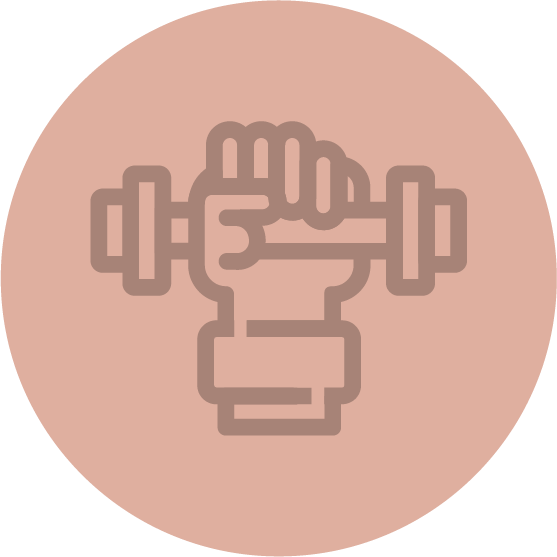 Icon of a hand holding a dumbbell, representing fitness or weightlifting.