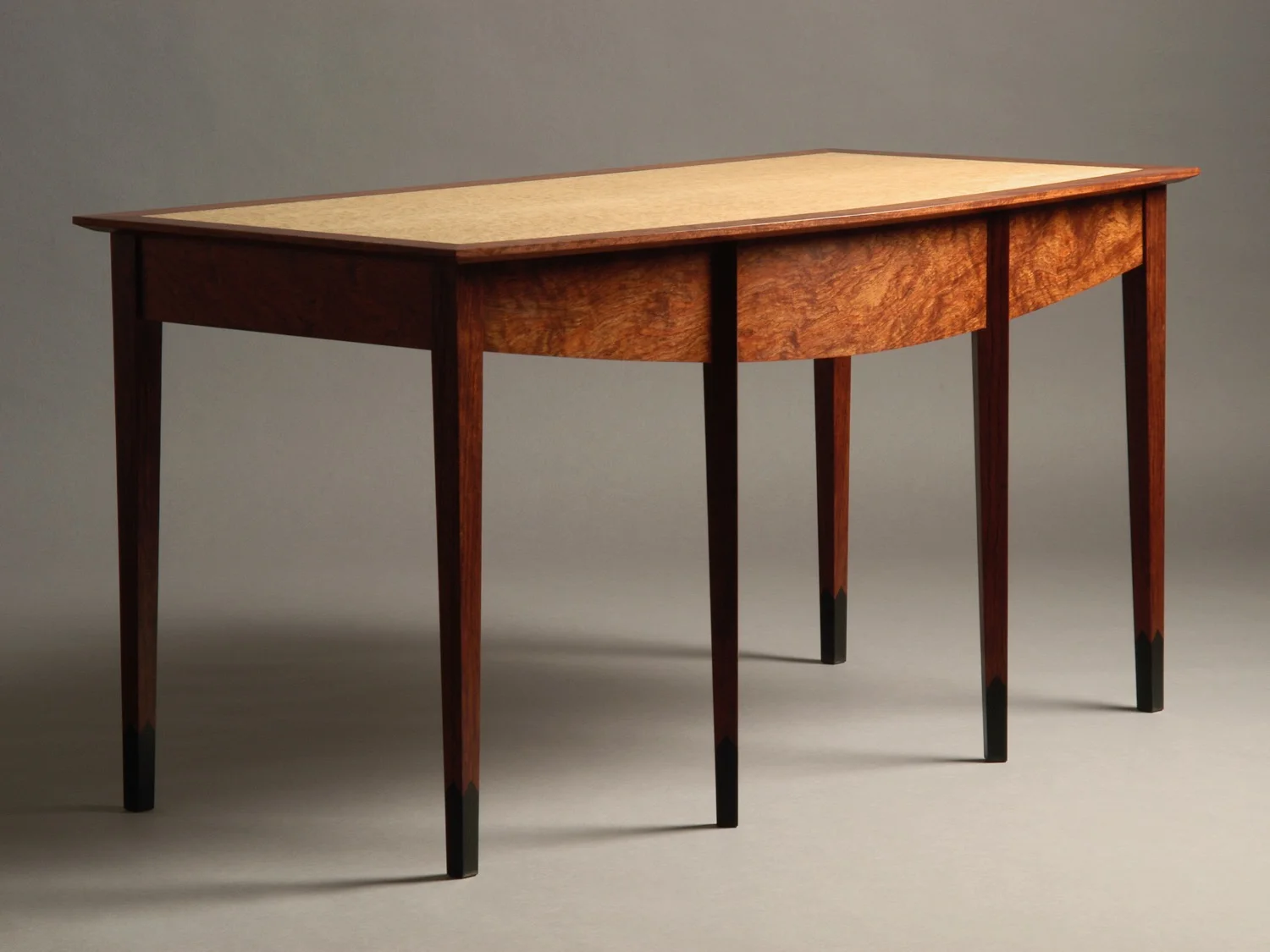 Kelley desk - bubinga, birdseye maple, ebony inlay