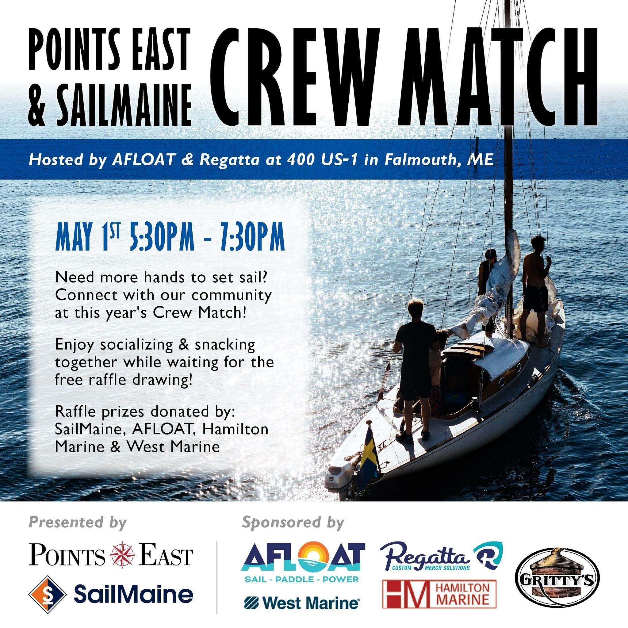 What Is The Best Way To Start The Sailing Season Here In Maine? With A Great Crew Match Party!

On May 1st, from 5:30 PM to 7:30 PM, Points East Magazine and SailMaine are hosting their &ldquo;All Hands On Deck&rdquo; Annual Crew Match Party at Maine
