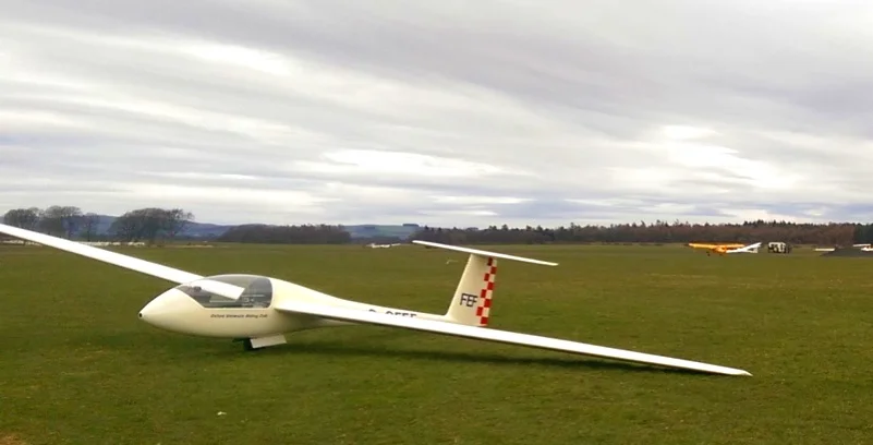Our Astir CS, FEF. A great first cross-country machine, with decent performance and the ability to carry water in tanks to increase speed. Many pilots have completed flights hundreds of kilometers.