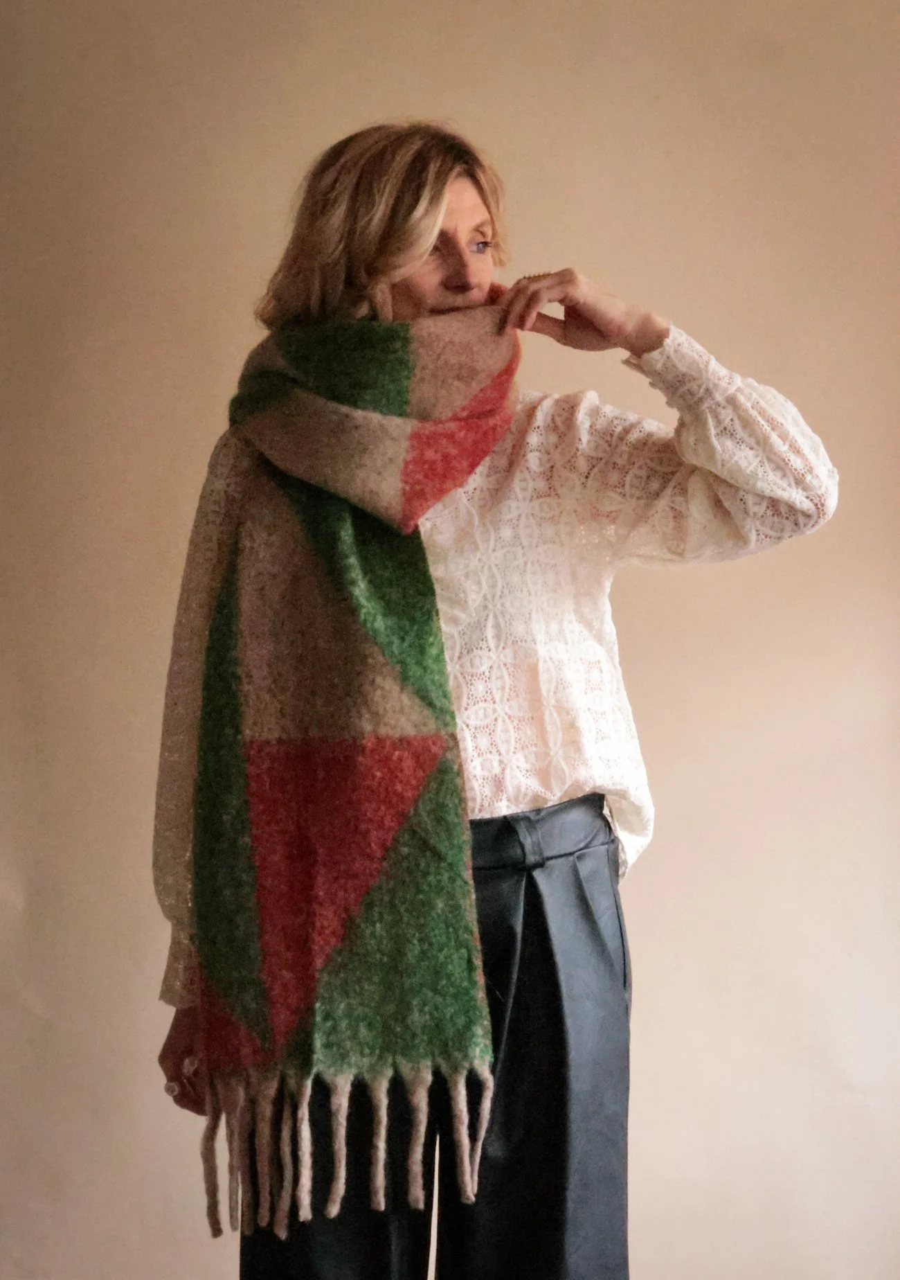 Écharpe Femme En Viscose Douce – Motif Géométrique Dégradé, Élégante, Avec Boîte Cadeau