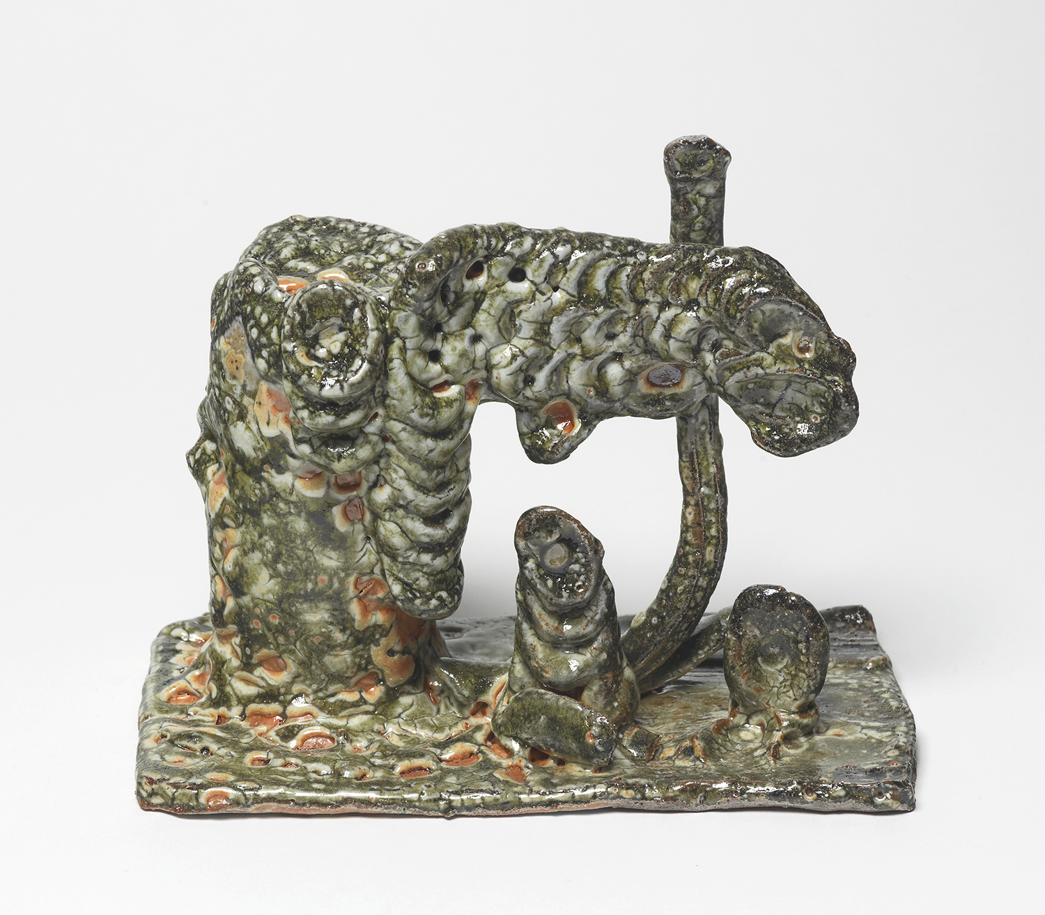 Crane reduced stoneware American shino glaze 2017 18x16x12cm