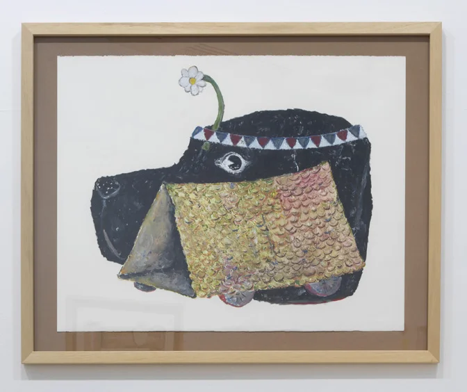 Poliorcetica (labrador & tortoise) oil pastel on paper 2017 150x110cm framed