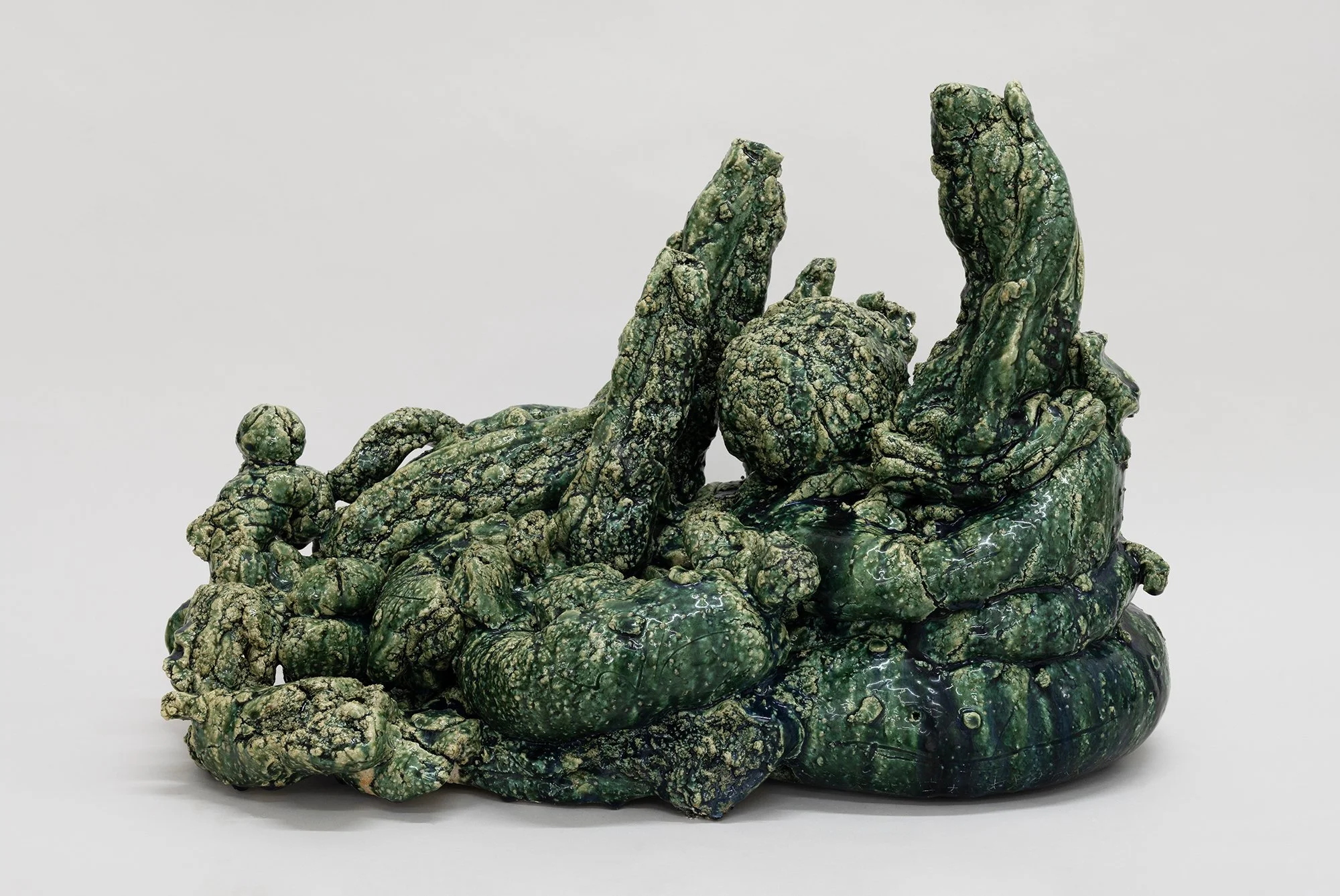 Melon – Life On Ship (1), 2025 Oribe Lightly reduced stoneware with feldspathic and hagi sand inclusions, copper saturate glaze, post-firing acid soak 42 × 62 × 33 cm