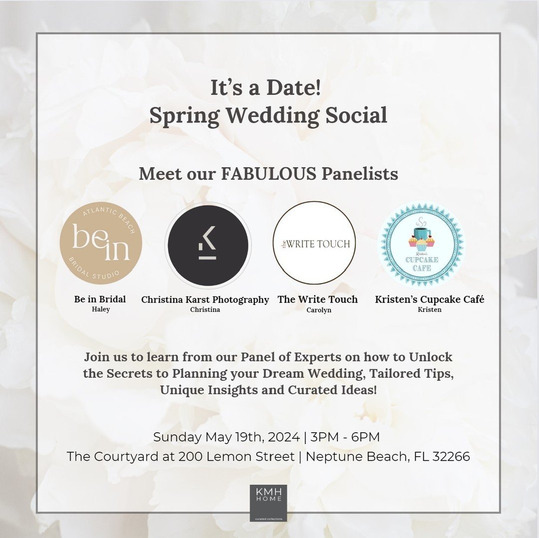 Meet our FABULOUS group of panelist speaking at our Spring Wedding Social! ⁠
⁠
We are thrilled to have them all speak on their expertise in the Wedding Industry. RSVP today! You don't want to miss this fun event ✨️⁠
⁠
Link in bio to RSVP.