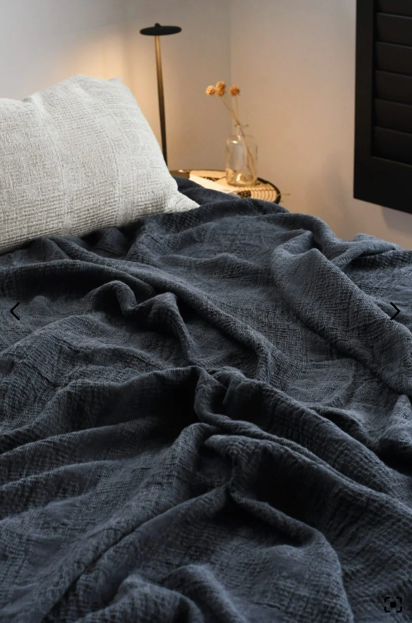 Bogolan Bed Throw in Black on Charcoal