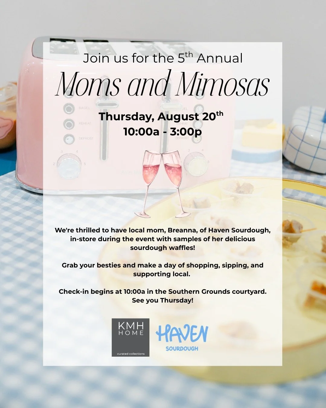 We&rsquo;re so excited to welcome Haven Sourdough Waffles to KMH Home for Moms + Mimosas! 🧇🥂 Made with love by a mom and kid-approved, these delicious waffles are the perfect addition to a morning of shopping, sipping &amp; celebrating. We can&rsqu