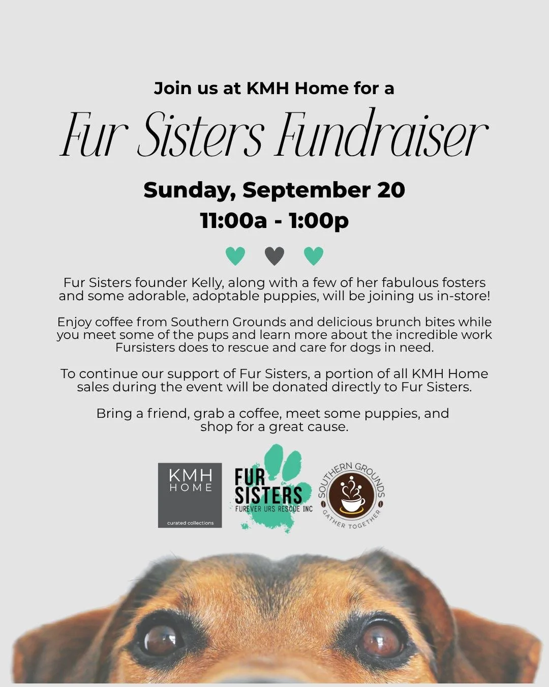 We&rsquo;re so excited to welcome Fur Sisters Furever Urs Rescue to KMH Home for our upcoming fundraising event! 🐾 Bring a friend, grab a coffee, meet a pup, and shop with us for a cause that&rsquo;s close to our hearts. ❤