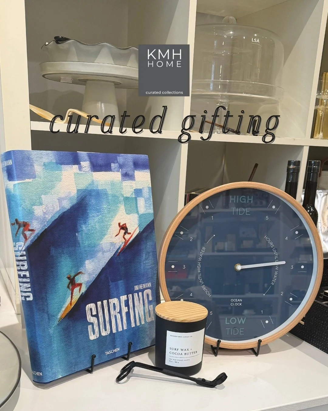 A few of our favorites, perfectly paired for a housewarming gift. 🌊 A fabulous coffee table Surfing book, a tide clock for low tide morning strolls, and a Surf Wax + Cocoa Butter candle. Don't forget the wick trimmer, because the little details matt