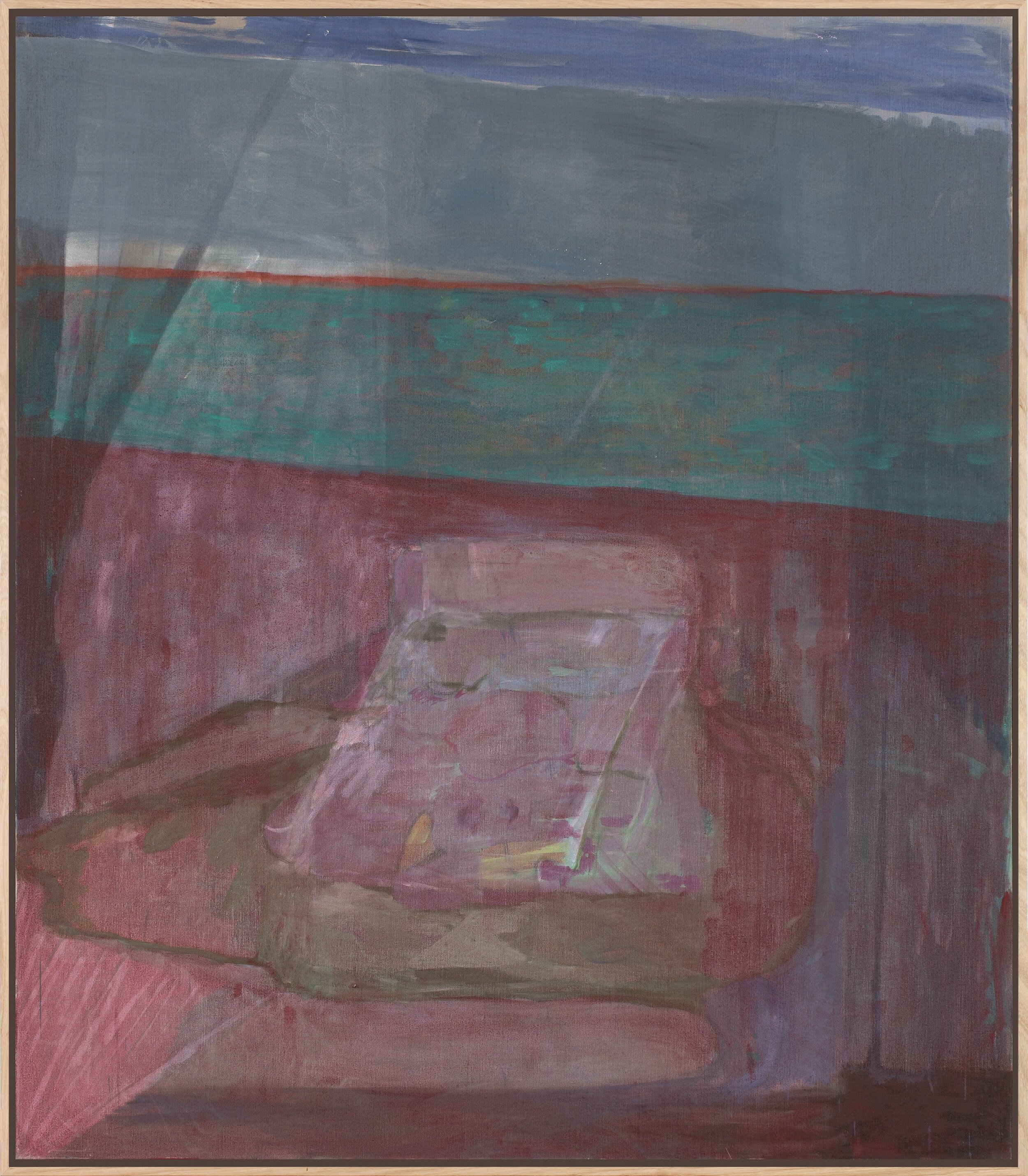 Handmade House Structure with Bed, oil on raw linen, 130x150cm