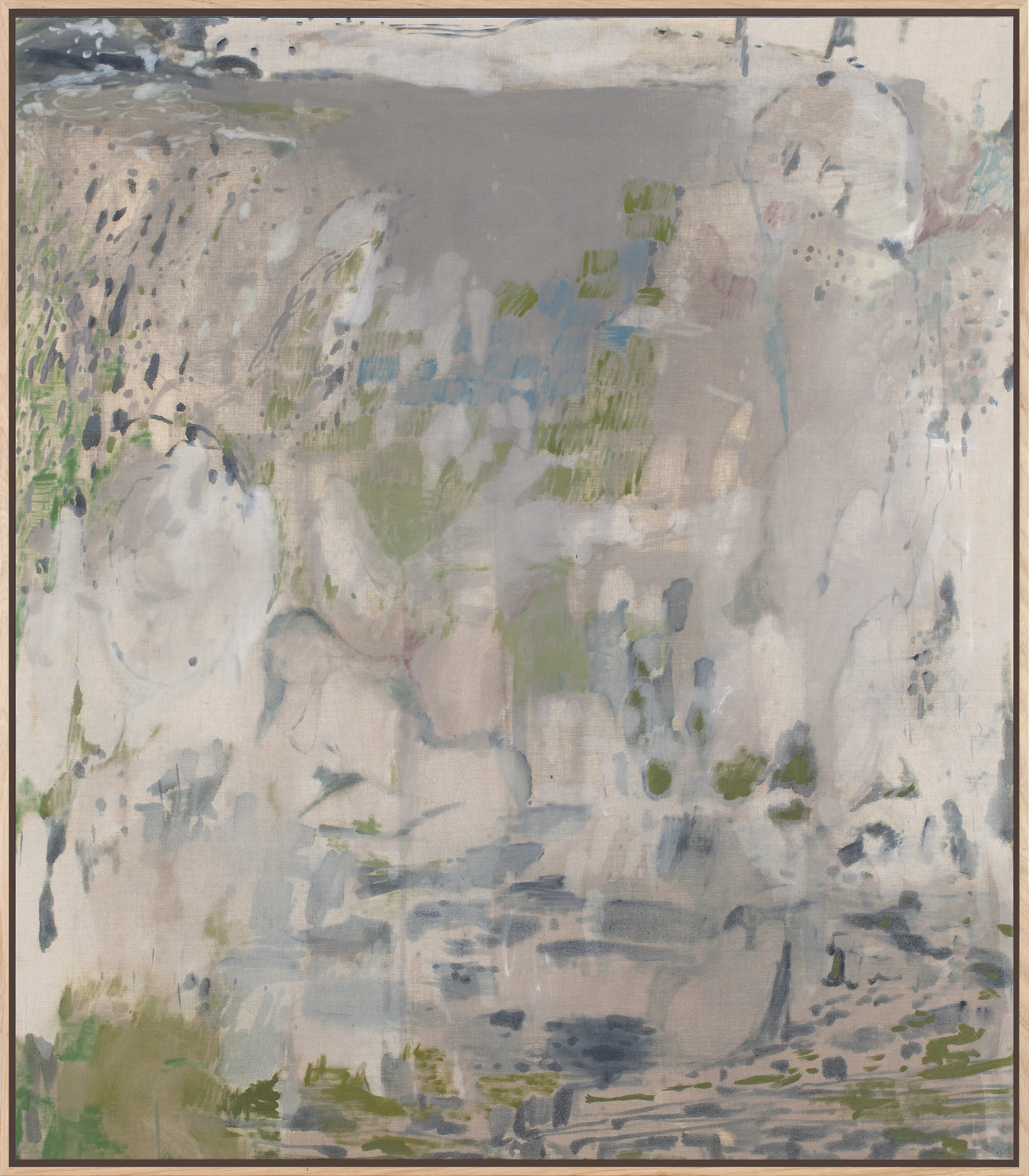 Grey and Green Landscape, oil on raw linen, 130x150cm